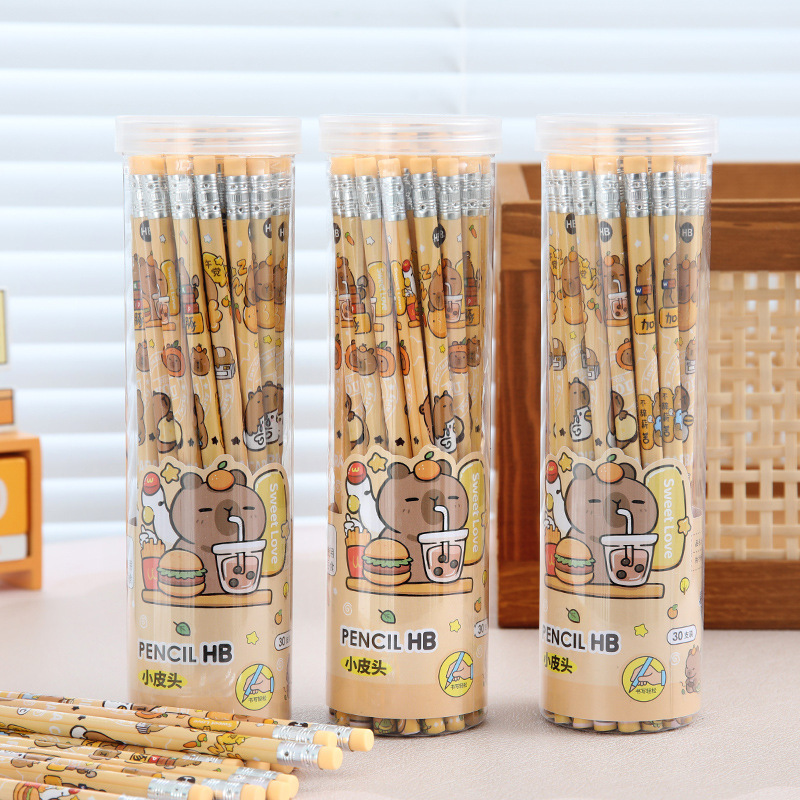 Nuevos productos Cappi Pig puppy pequeño lápiz de cuero con borracha lápiz de madera 30 un barril de lápiz de escritura de estudiantes de primaria