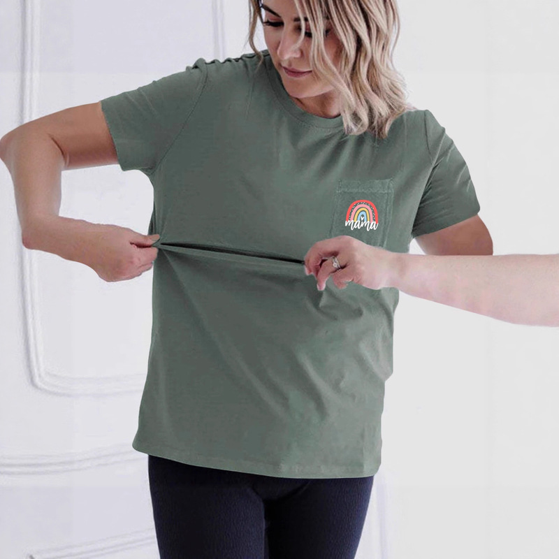 Comfortable Nursing Shirt, Zip-Up Nursing Top for Moms, Ripped Maternity Wear with Pockets