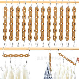 木制五孔连接挂衣架家用橱柜节省空间挂衣架悬挂式木制多孔晾衣架