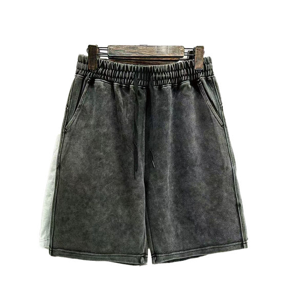 300G spring and summer new men's solid color washed old shorts fashion trend 5 minutes wear loose leisure