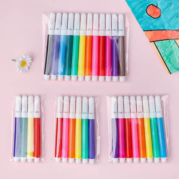 Students 12 color watercolor pen kindergarten 8 color art painting pen Children diy color pen stationery gift graffiti pen