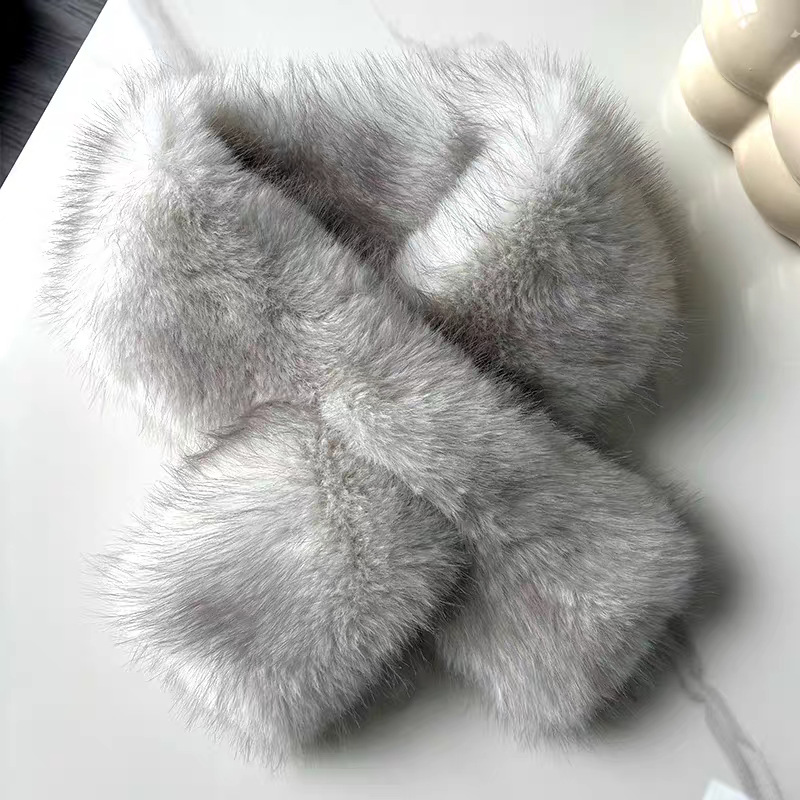 Bufanda Cruzada de Piel Sintética de Zorro de Peluche Térmica y Cortavientos para Invierno