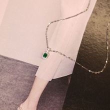 天然祖母绿宝石气质简约设计925纯银钻石优雅小吊坠项链锁骨链女