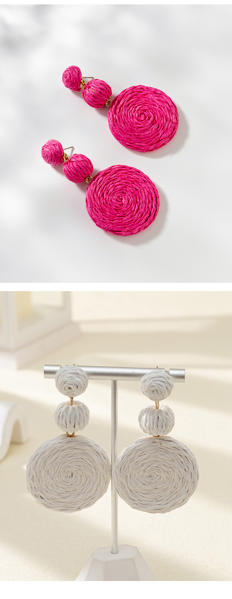 raffia Material Round Pattern Women'S Gender Hawaiian Style 1 Pair Hawaiian Round Raffia Women's Drop Earrings