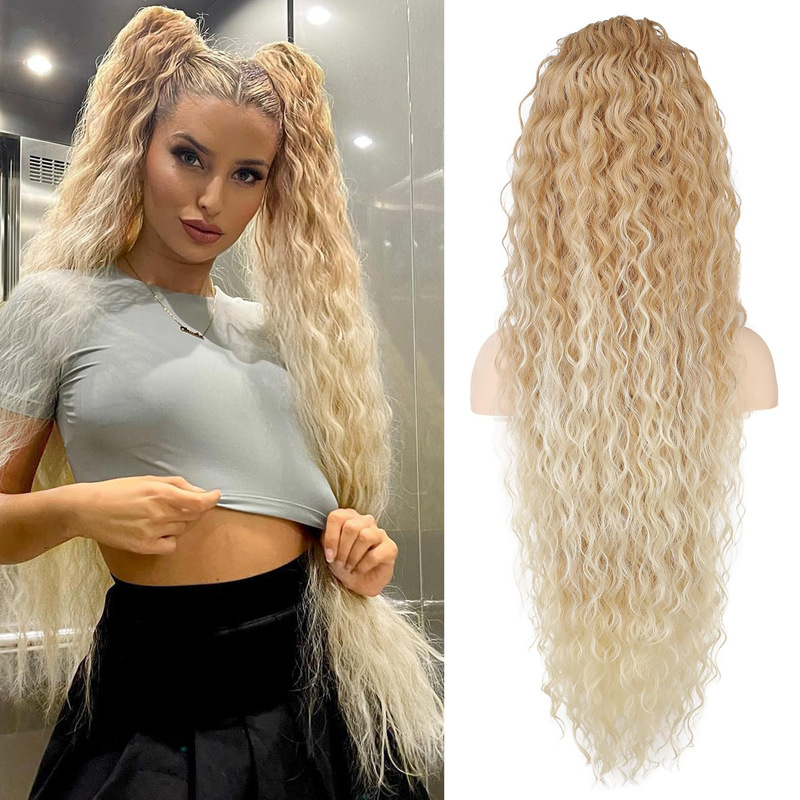 Wig Ponytail Female European and American Long Hair Curly Drawstring Natural Artificial Fiber Big Wave Gradient Wig Ponytail