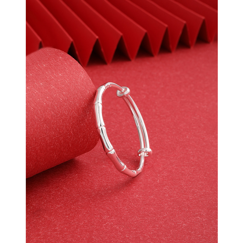 Brazalete de plata para bebés, bambú, 9999 plata esterlina, año del dragón, niños, niñas, niños, bebés, brazalete de plata, regalo de aniversario de luna llena