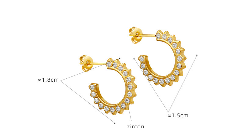 Fashion C Shape Titanium Steel Plating Zircon Ear Studs 1 Pair