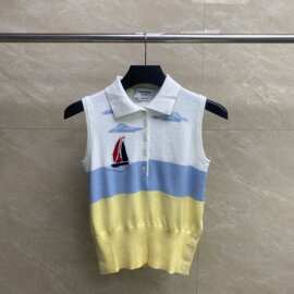 tb工厂直销新款春夏经典撞色帆船刺绣Polo针织马甲女款休闲百搭