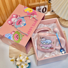 かわいいfufu誕生日ケーキマグカップ蓋付きスプーン付き陶磁器カップは女の子に高颜値意味誕生日プレゼントします