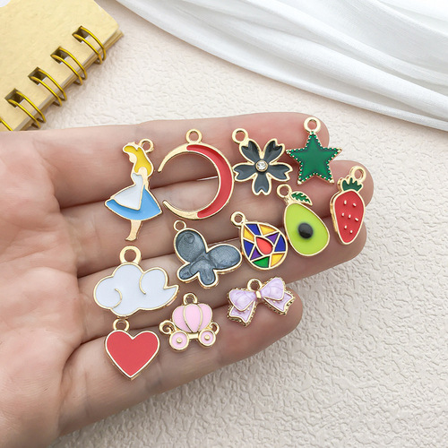 1 Alloy Droplet Oil DIY Jewelry Accessory Clover Alice Avocado Strawberry Pentagon Star Keychain Pendant