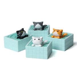 创意日式泳池猫咪卡通可爱小动物盲盒手办公仔摆件生日礼物福利款