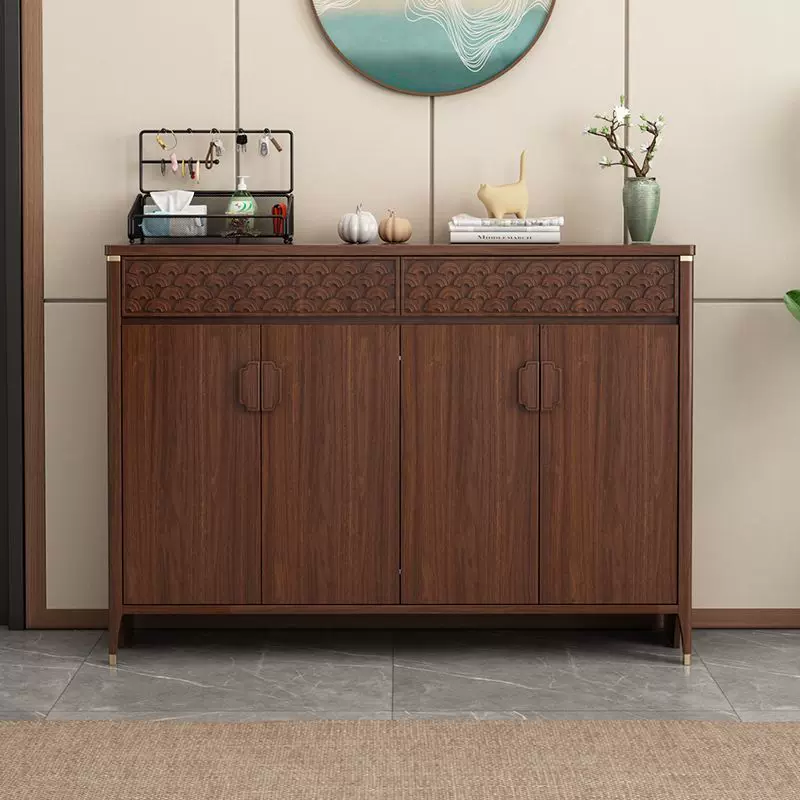 新中式祥云鞋柜家用门口入户玄关大容量靠墙一体收纳储物柜小户型