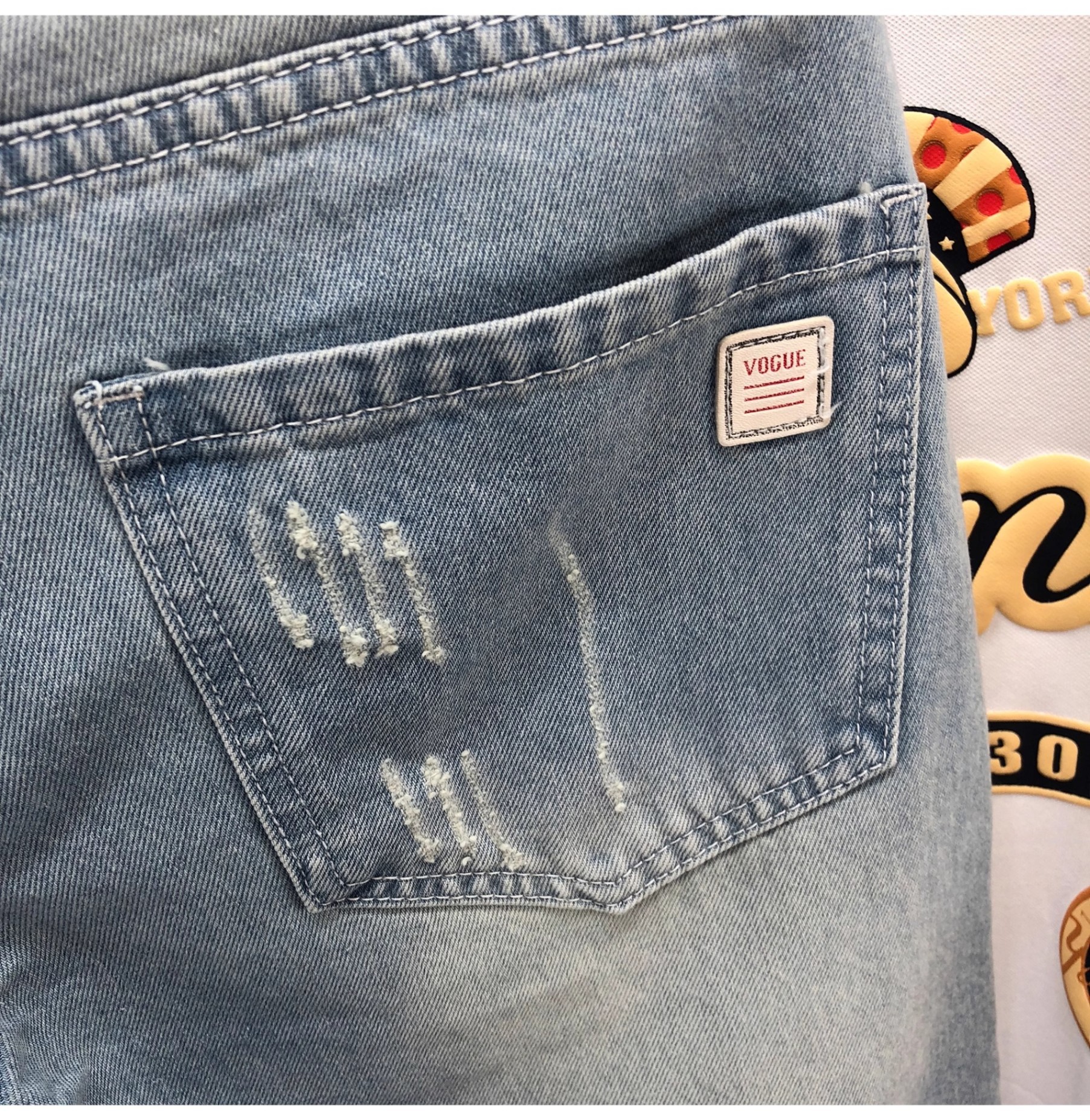 Men's Loose Fit Color Block Embroidered Denim Shorts Casual Retro American Style Trendy Five Point Summer Pants_mkmklike.com