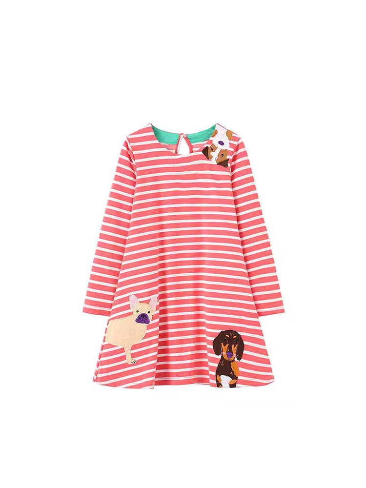 Vestido de niñas otoño y invierno nuevo estilo europeo y americano rayas de niños de cuello redondo mangas largas vestidos de princesa de otoño