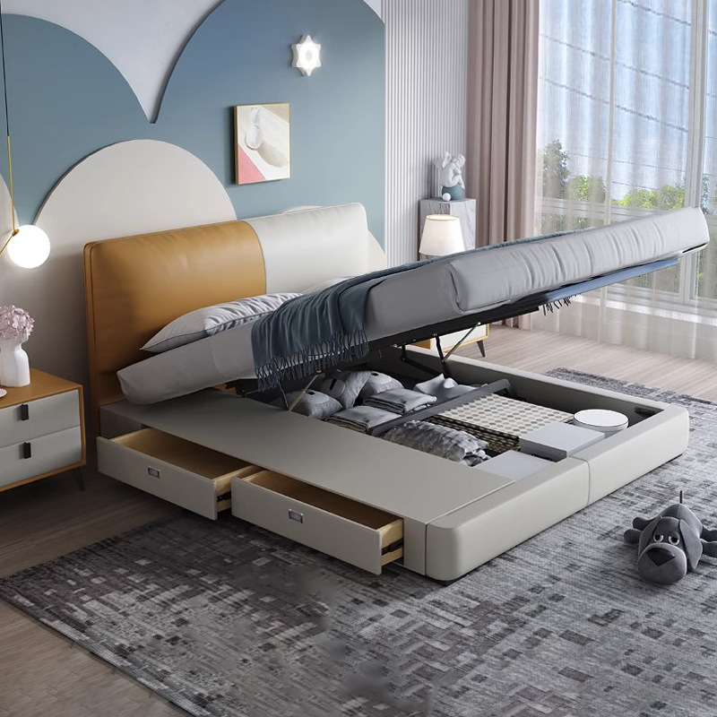 Camas infantiles modernas y simples para adolescentes, niños y niñas, dormitorio individual de 1.35 metros, cajón pequeño, almacenamiento de cama de cuero