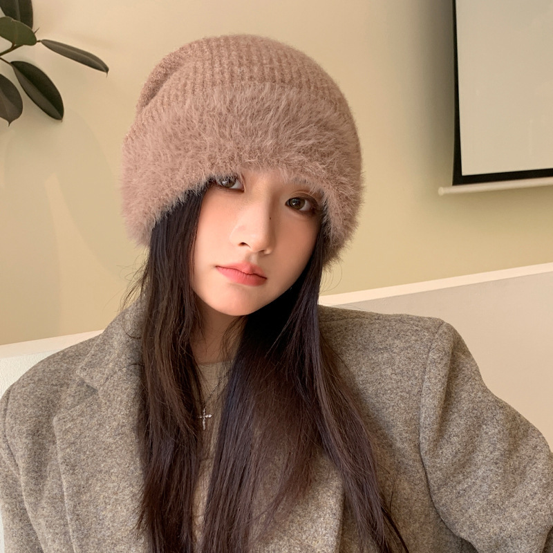 帽子女秋冬天百搭毛边针织堆堆帽韩系大头围防风保暖帽休闲包头帽|undefined