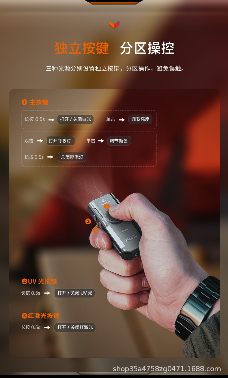 Fenix E06R Portable All-Metal Keychain High-Brightness Flashlight USB Direct Charging 500 Lumens
