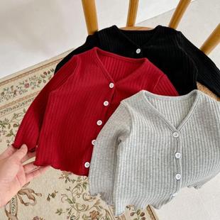 Children's Korean-style Clothes Autumn Clothes Pit Strip Small Cardigan Baby Girl Princess Spring and Autumn Solid Color Top Stylized All-match Jacket