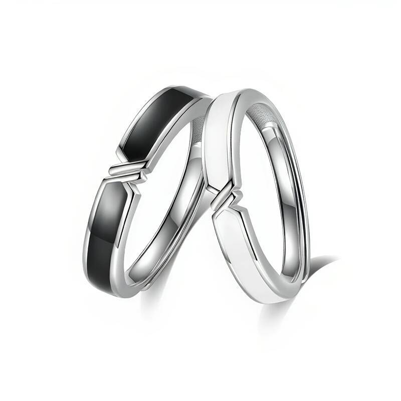 Ins nicho moda apertura pareja anillo femenino diseño popular en blanco y negro anillo de alta gama para hombres y mujeres joyería de mano image 1