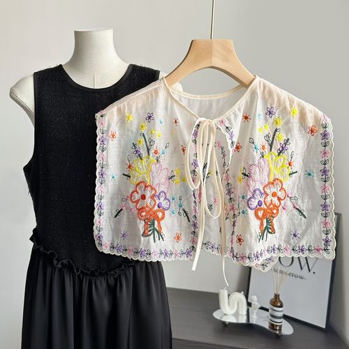 Hot selling navy collar embroidered flower apricot color shawl T-shirt decoration fake collar new color embroidered cloud shoulder fake collar