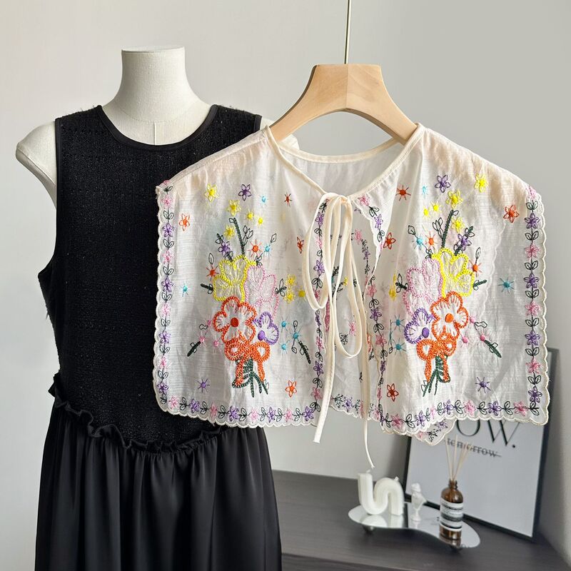 Hot sale navy collar embroidery apricot shawl T-shirt decorative fake collar new color embroidery cloud shoulder fake collar