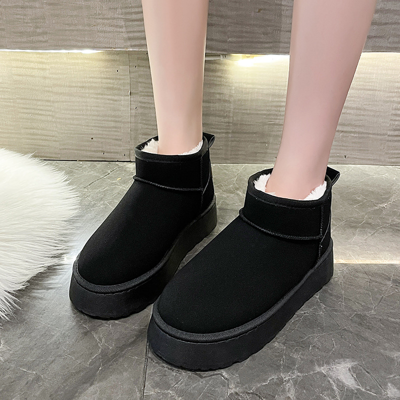 Scarpe da donna, stivali da neve, autunnali e invernali, con pelliccia, un tubo corto, suola alta, calde e impermeabili, in cotone_voghion.com