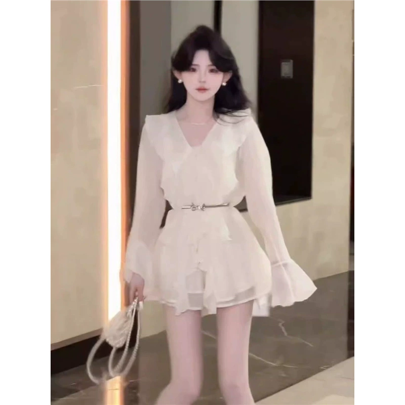 Женский костюм с рюшами, модный фееричный трёхпредметный костюм, новинка осени 2025 года, сладкий и западный дизайн