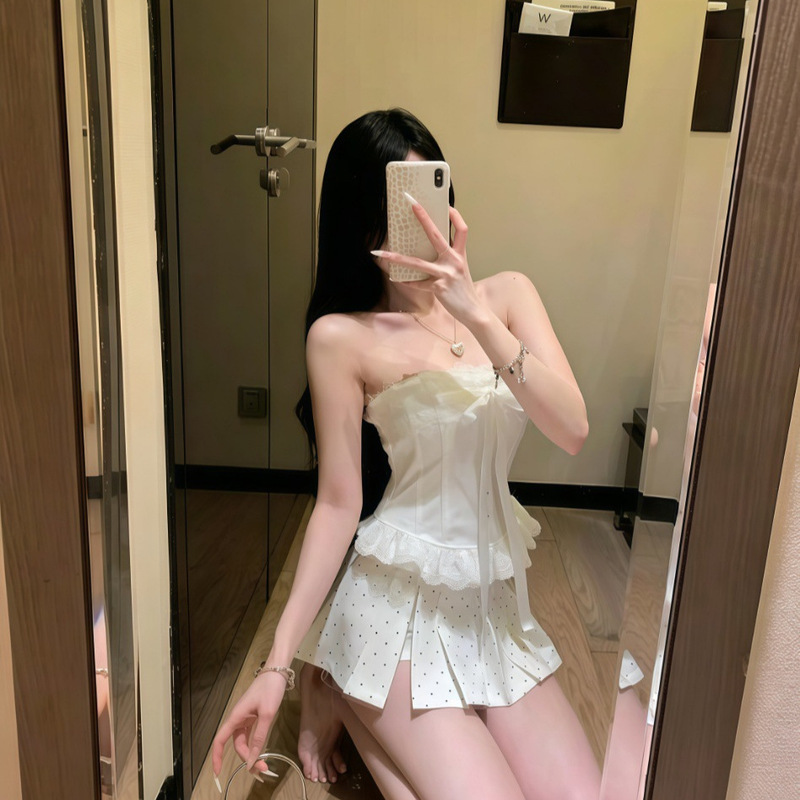 3002 # Summer New Style Pure Desire Style Heavy-Duty Embroidered Denim Tube Top Slim Fit Women's Top with Fixed Chest Pads