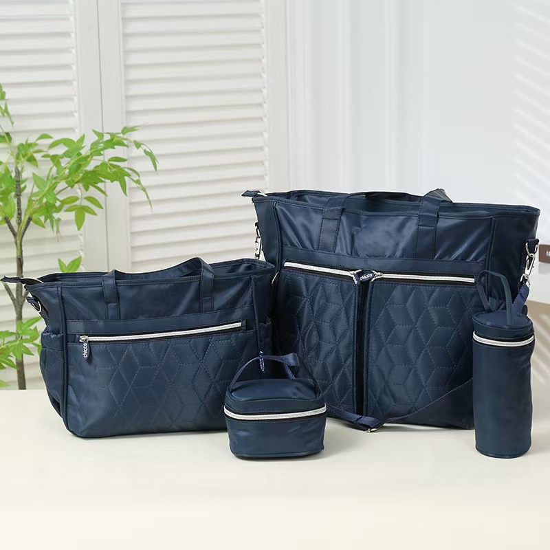 Conjunto de Cinco Piezas de Bolsa Maternal Acolchada con Diseño de Cuadros, Bolsa Maternal Multifuncional de Gran Capacidad para Guardar Pañales, de Hombro o Cruzada