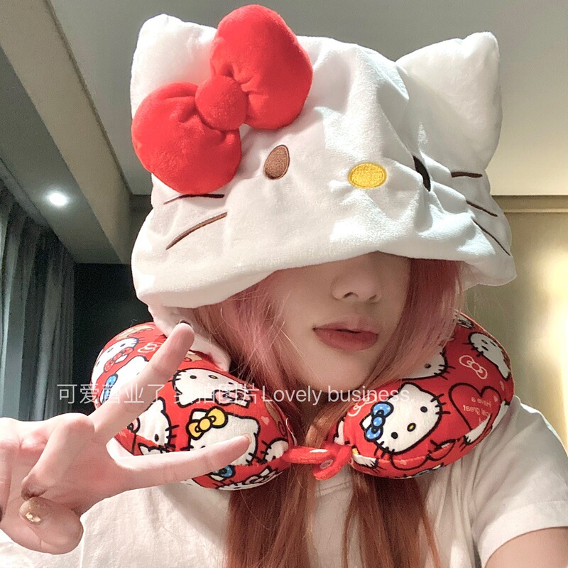 Hellokitty Hello Kitty U-Shaped Pillow Hooded Pillow Car Travel Sleeping Artifact Neck Pillow Cartoon
