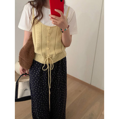 木四 含羊毛吊带背心女冬早秋针织马甲叠穿抽绳法式无袖上衣M6445