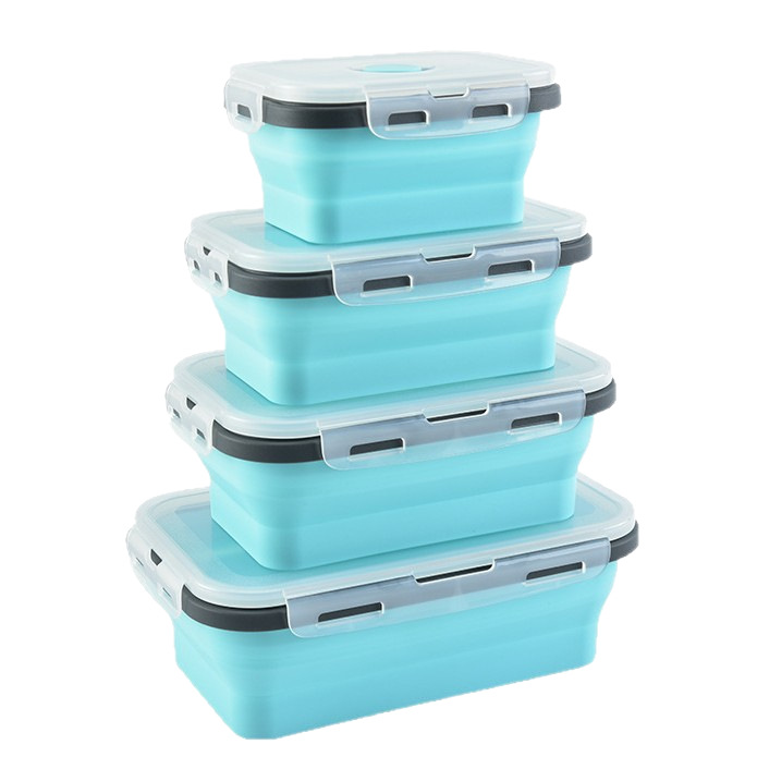Lonchera plegable de silicona para llevar, apta para microondas, contenedor cuadrado para almacenar alimentos, set de lonchera bento para exteriores.