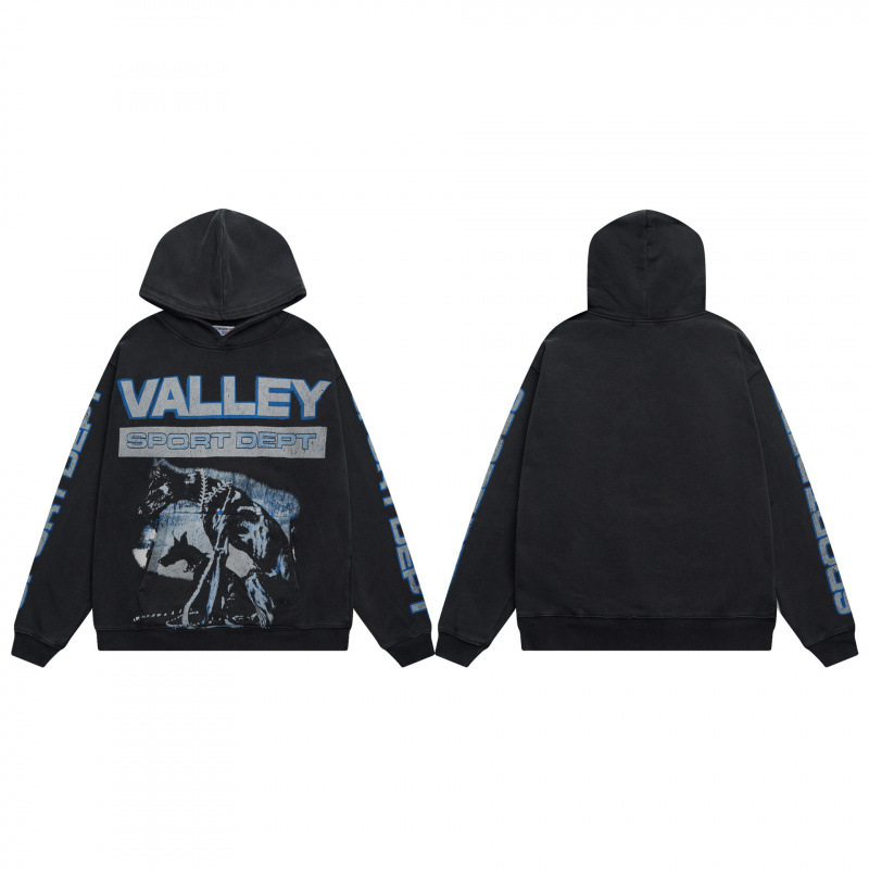 跨境美潮VALE新款街头嘻哈美式绣花喷马骝洗水复古纯棉卫衣|undefined