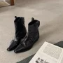 尖头显瘦时髦牛皮踝靴