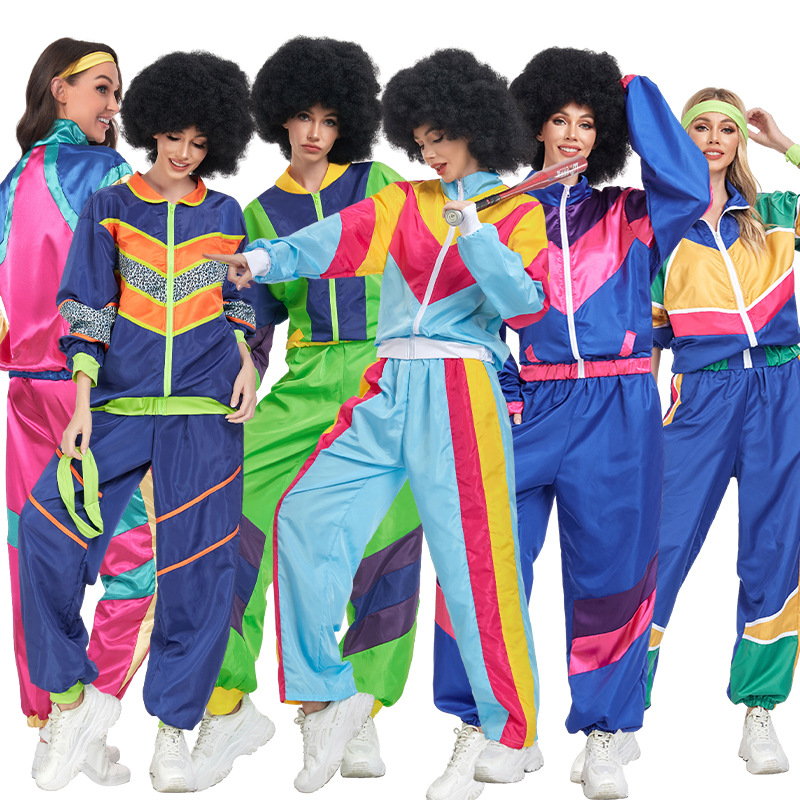 萬聖節復古迪斯科70年代情侶裝嬉皮士舞會嘻哈cosplay舞台表演服