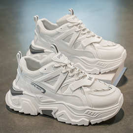 外贸国潮风厚底老爹鞋男女休闲跑步鞋网布鞋子男增高3 CM小白鞋45