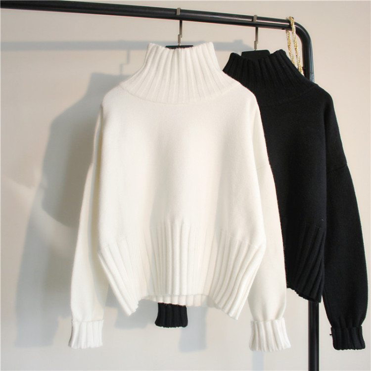 Pullover Loose and Lazy Style Internet Celebrity Sweater Turtleneck Small Fresh and Sweet Long-sleeved Bottoming Shirt White Short Women's Autumn and Winter