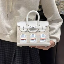 女包牛皮鳄鱼纹撞色铂金包2025新款时尚单肩斜挎手提包