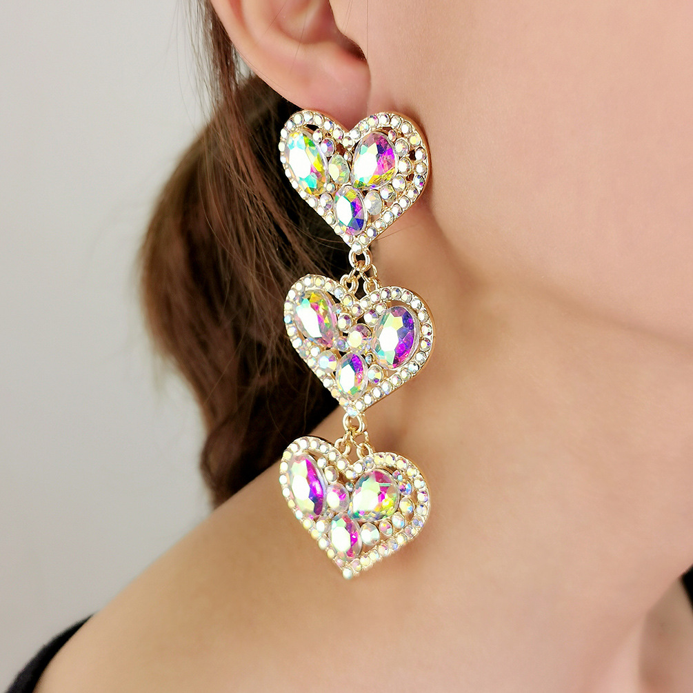 Festival Occasion Alloy Material Valentine'S Day Festival 1 Pair Fashion Heart Shape Alloy Inlay Rhinestones Valentine's Day Women's Drop Earrings