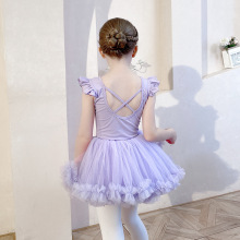 儿童舞蹈服女童练功服夏季凸凸裙幼儿芭蕾舞纱裙中国舞练舞衣紫色