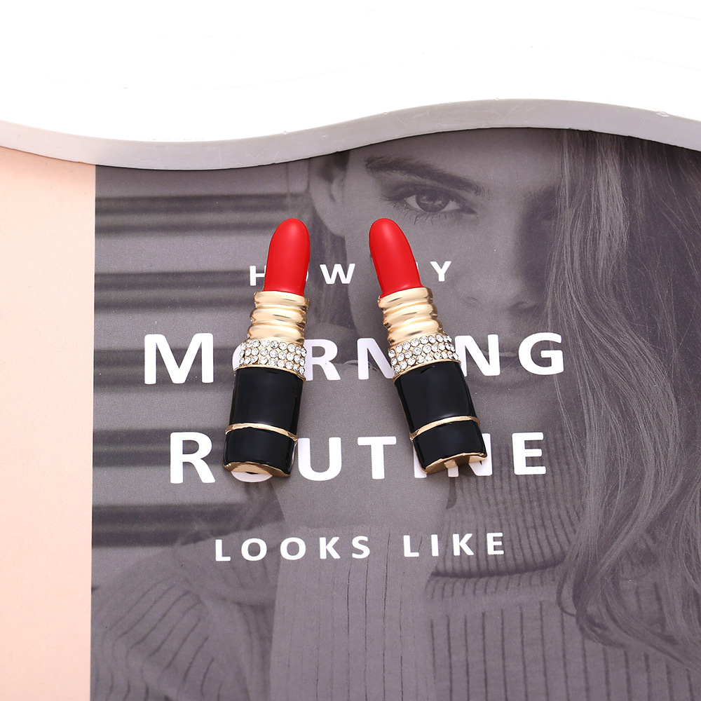 21g Weight Ordinary Silver Needle Ear Needle Material Rhinestones Inlay Material Ear Studs Classification 1 Pair Novelty Lipstick Enamel Alloy Rhinestones Ear Studs
