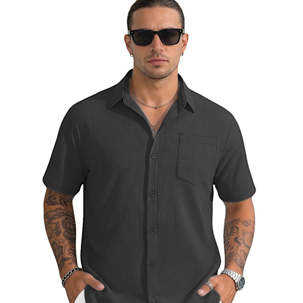 Europa y los Estados Unidos Amazon verano nuevo color sólido de bolsillo con solapa Cardigan camisa de manga corta comercio exterior transfronterizo camiseta casual
