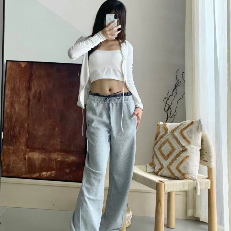 南油大王25秋款新时尚百搭松紧腰抽绳休闲裤女宽松显瘦弯刀休闲裤|undefined