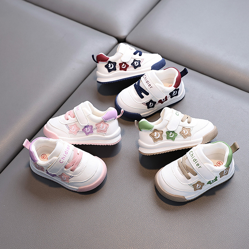 Spring and Autumn Baby 1-2-3 Years Old Toddler Shoes Men's and Women's Children's Leather Shoes Non-slip Soft Sole Sports White Shoes