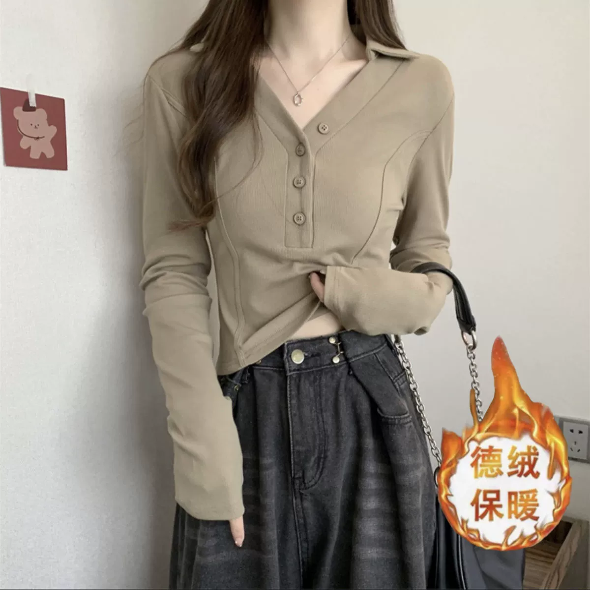 [Двусторонний бархат] Осенняя и зимняя новая рубашка с нижней рубашкой