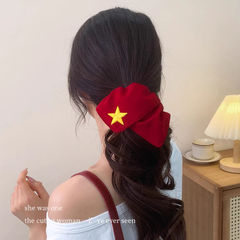 国庆节红色五角星方巾发圈少女甜美红色发圈扎丸子头发绳喜庆头饰