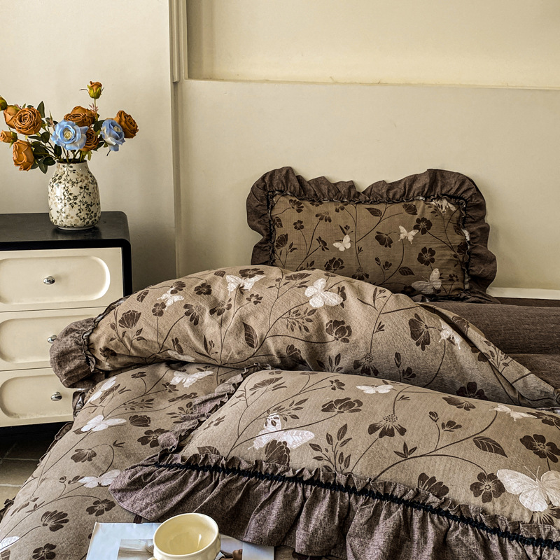 Jogo de cama vintage floral estilo boho com renda_voghion.com