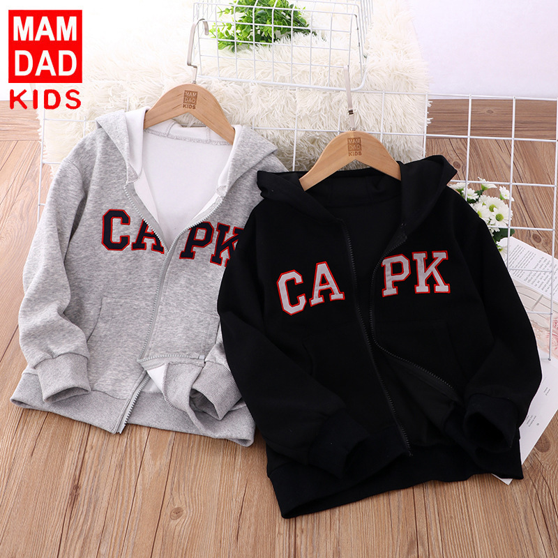 Children's Coat Spring and Autumn Cotton Boys' and Girls' Sports Coat Zipper Shirt Hooded Big Children's New Top