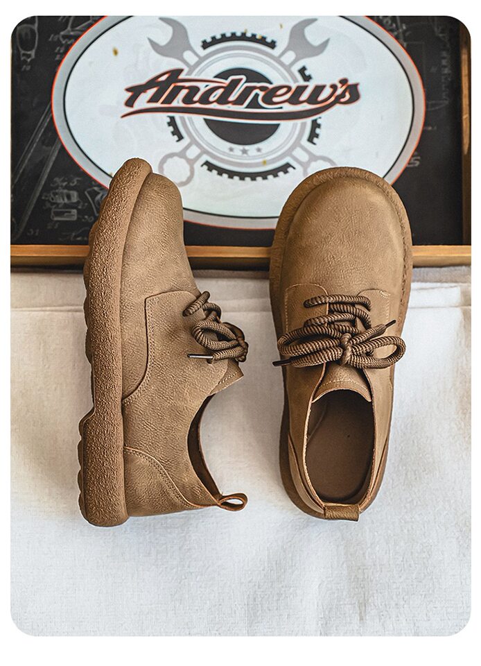 Giày da nam cổ thấp kiểu Martin phong cách retro, đế mềm chống thấm nước, form rộng cỡ lớn — Kaki, màu nâu, màu đen chi tiết 9