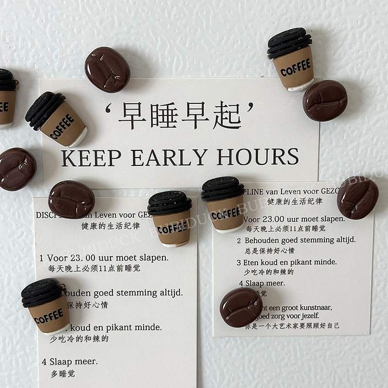 Ins Creative Coffee Cup Coffee Bean Series Magnetic Refrigerator Magnets Decorative Refrigerator Photo Message Board Magnets Ins Style